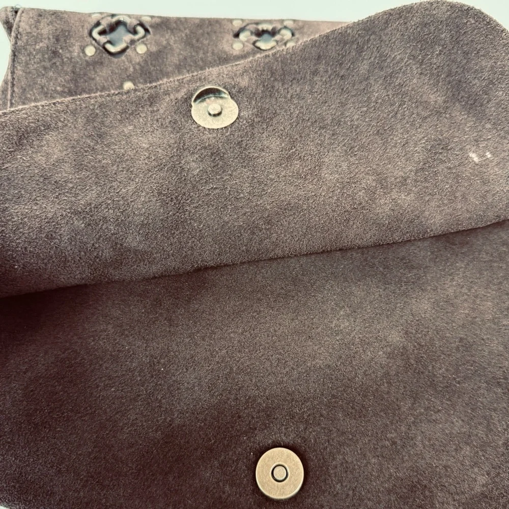 Chocolate brown flap shoulder bag w brass accents - roomy 9x9x4